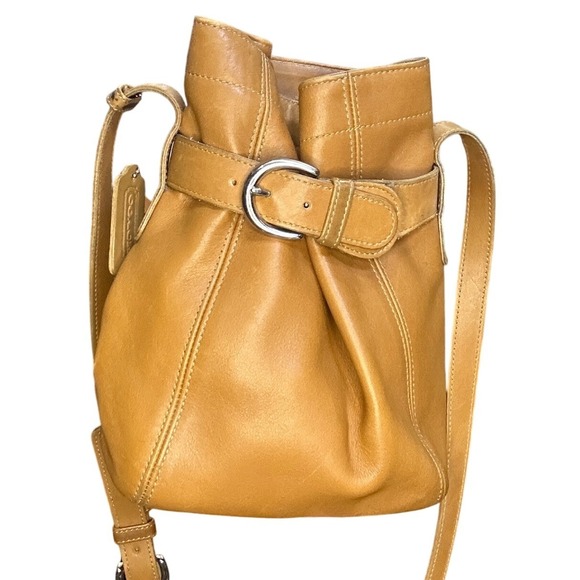 Coach Handbags - Vintage Coach British Tan Leather Belted Bucket Crossbody Bag 4156 USA Made